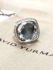 David Yurman Sterling Silver Albion 17mm White Topaz & Diamonds Ring Size 7 picture