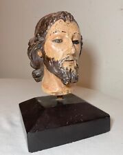 antique 17th century hand carved polychromed wood Jesus Christ head sculpture picture