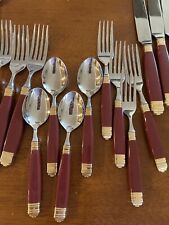 (4) VTG Mikasa Continental Gold Raspberry 5 Piece Flatware Place Settings G3210 picture