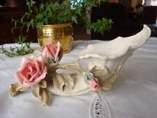 1919-1945 Pink Porcelain Roses on Cream Colored Cornucopia (Karl Ens, Germany) picture