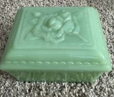 Fire King Jadeite Dusty Rose Jewel Box With Box Pattern Bottom Vintage picture
