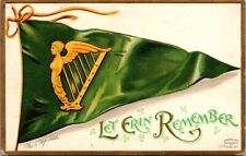 Clapsaddle St. Patrick's Day Postcard Irish Flag Let Eric Remember Celtic Harp picture
