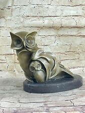 Collector Edition Classic Modern Screech Owl Bird Bronze Sculpture Marble Deal picture