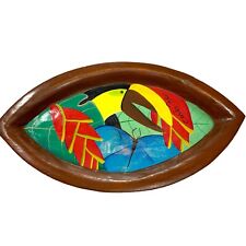 Hand Painted Costa Rican Toucan Folk Art Wood Carved Oval Dish or Wall Hanging picture