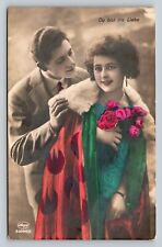YOU ARE THE LOVE Sweethearts Embrace Colorful Hand Tinted VINTAGE Postcard picture