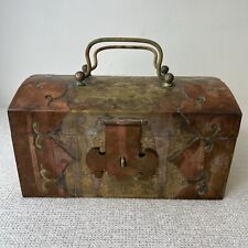 Antique Vintage Asian Patina Brass Copper Chest Box Dragons Wood Lined 8 x 4.5