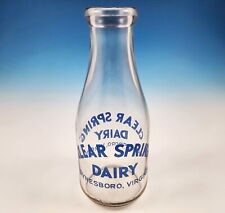 RARE Blue Pyroglaze Clear Spring Dairy Milk Bottle 1 Qt Waynesboro Virginia VA picture