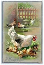 c1910's Easter Chicken Hen Chicks Fence Tuck's Embossed Posted Antique Postcard picture