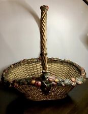RARE Barbola Victorian Handmade Basket w’ Wood Grapes Fruit Nuts & Ivy 21x24” picture