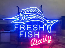 Fresh Fish Daily Neon Sign Real Glass Snack Bar Pub Restaurant Wall Decor 24x20 picture