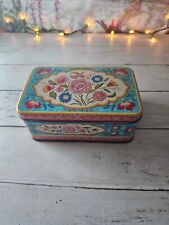 Vintage Brightly Colored Floral Rect. Storage Box/Tin 6.5 x 4 x 3, 80's BOHO picture