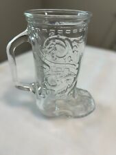 Clear Glass Cowboy Boot Mug Vase Western Handle Embellished Cowgirl 6 Inch 12 Oz picture