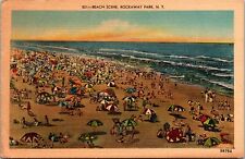Rockaway Park, New York~Crowd Beach~Umbrellas~seaside~VTG Linen Postcard~KA19 picture