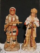 Rare 80' Pioneer Men With Riffle Ceramic Figurines Near Mint picture