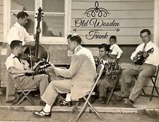 Men Man Band Acoustic Guitar Fiddle Mandolin Bass Fiddle Vintage Snapshot Photo picture