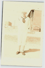 1930s-50 Postcard U S Navy Sailor Rppc Real Photo White Uniform Canvas Leggings picture