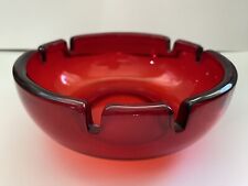 Vintage Large Mid-Century Ashtray Ruby Red By Viking Art Glass 1950s-60s Glows picture