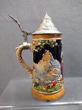 Vintage DBGM German Beer Stein 5.5” Tall / Stamped Lid Alphorn Swiss Alps picture