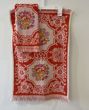 Vintage New Lady Pepperell Red Flower Power Towel Hand Towel Set NOS picture