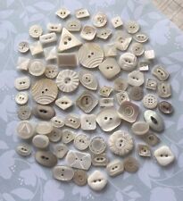 Vintage Mother of Pearl Buttons Assorted Shapes Some Carved Lot of 74 picture