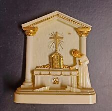 Vintage 50's Catholic Gold-trimmed mini plastic Altar-Tabernacle with chalice. picture