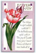 c1930's Easter Joy Tulips Flowers Poem Embossed Posted Vintage Postcard picture
