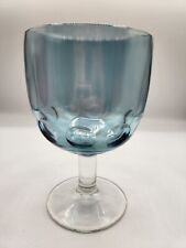 Vintage Bartlett Collins Thumbprint Blue Glass Goblet 6 Inches Tall  picture