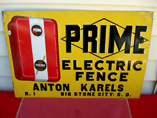 Vintage Prime Electric Fence Metal Sign, Anton Karels R. 1 Big Stone City, S.D. picture
