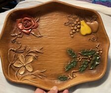 Vintage Faux Wood Serving Tray by Multi Prod Fruit Rose Pear Made in USA picture