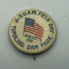 Order United American Mechanics Pinback Tumbling Dam Park Pin 1911 Vtg Jr OUAM picture