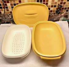 Vintage Yellow Tupperware Oval Casserole Dish Bowl Strainer, Lid, Divider picture