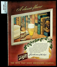 1947 Schlitz Beer Milwaukee Classic Flavor Books Library Vintage Print Ad 29724 picture