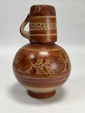 Vintage Mexican Art Pottery Topsy Turvy Bedside Water Bottle and Glass picture