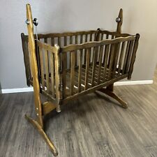 Vintage Wooden Rocking Baby Cradle Crib Bassinet Homestead Farmhouse Hard Wood picture