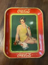 Vintage 1929 Coca Cola Flapper Girl Yellow Bathing Suit Advertising Tray Antique picture