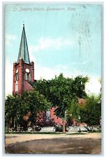 1909 St. Joseph's Church Exterior Leavenworth Kansas KS Posted Trees Postcard picture
