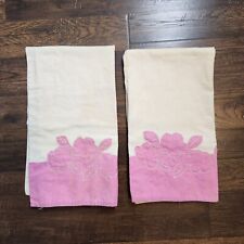 Vintage Pair Hand Embroidered Pink Floral 30