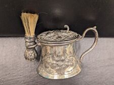 Antique Victorian silverplate shaving cup with brush and built-in beveled mirror picture