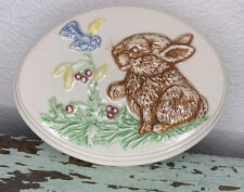 Vintage Easter Bunny Blue Bird Trinket Box Egg Shaped With Lid Easter picture