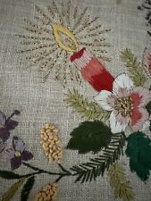 Vintage Antique Hand Embroidered Table Cloth Square Christmas 34.5