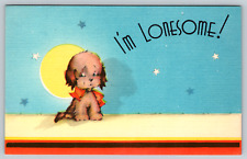 I'm Lonely Puppy Dog Sun Moon Lonesome c1940s Vintage Postcard picture