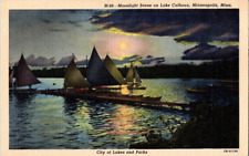 Moonlight Scene on Lake Calhoun Minneapolis Minnesota Sailboats Dock Postcard picture