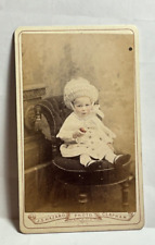 VERY CUTE LITTLE CHILD IN FANCY CLOTHES on fancy chair  c1880  CDV PHOTO picture