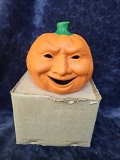 Vtg 1970s Jack-O-Lantern Pumpkin Halloween Ceramic Candle Holder Original Box picture