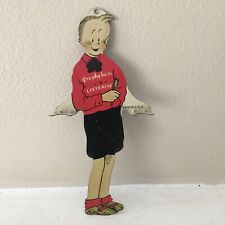 1930’s LISTERINE TOOTHBRUSH - DIECUT TIN SIGN - BOY BRUSHING picture
