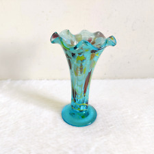 1920s Vintage Handmade Multicolor Blue Glass Flower Vase Pontil Mark GV87 picture