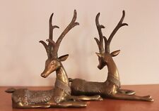 1970s Sarreid Brass Resting Stag Deer Sculpture Set Hollywood Regency MCM picture