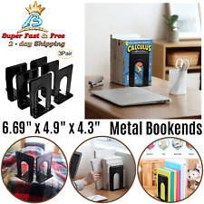 Black Metal Steel Book Ends Shelf Holder Stopper Support Book Organizer 6Pcs New picture