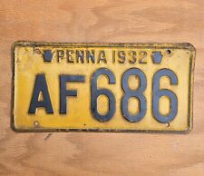Vintage  1932 Pennsylvania License Plate - PA - #AF686 picture