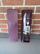Vintage Japanese Carving Set Stainless Steel Knife & Fork with Box 1950s picture